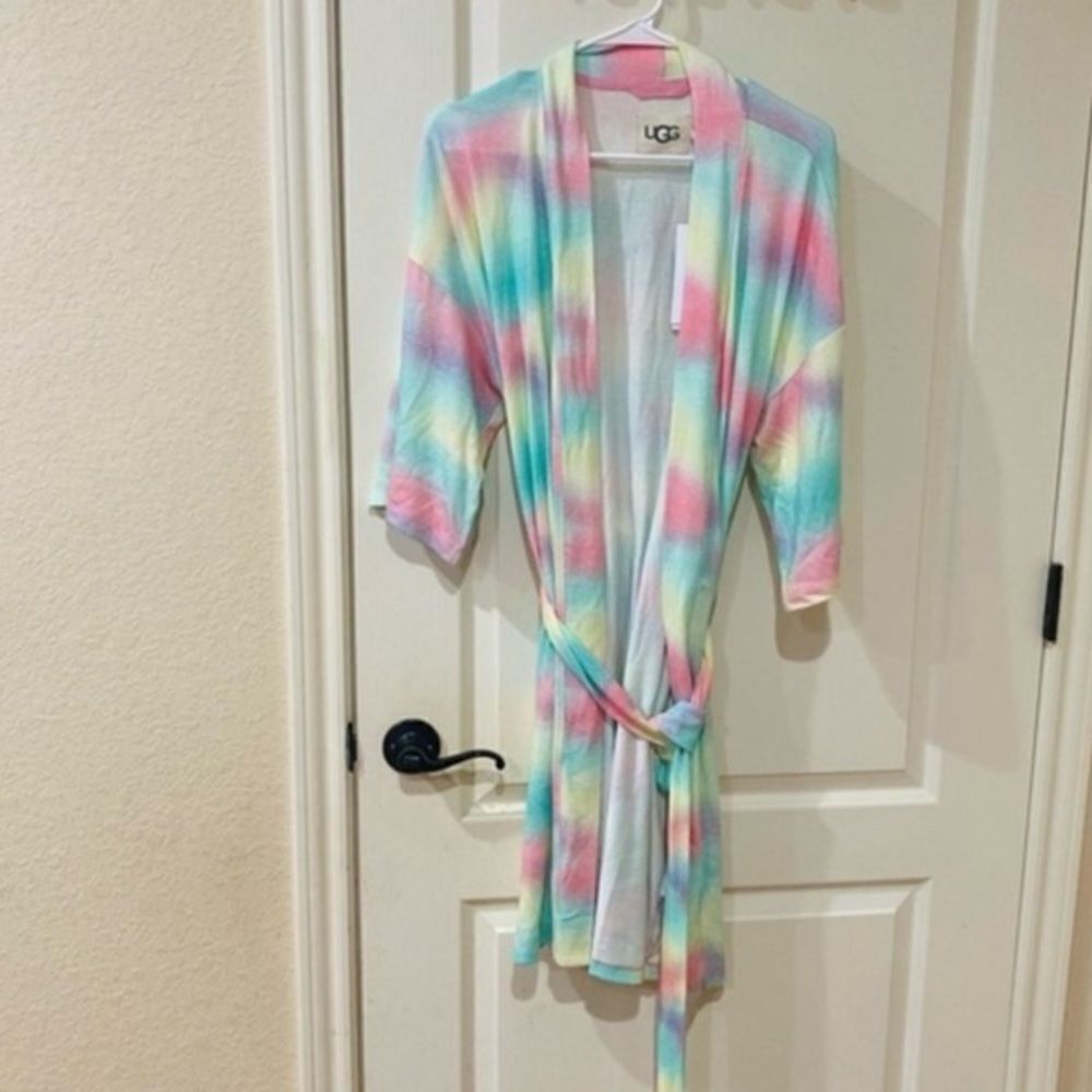 NWT Ugg multicolored robe with detachable belt open front size small‎
